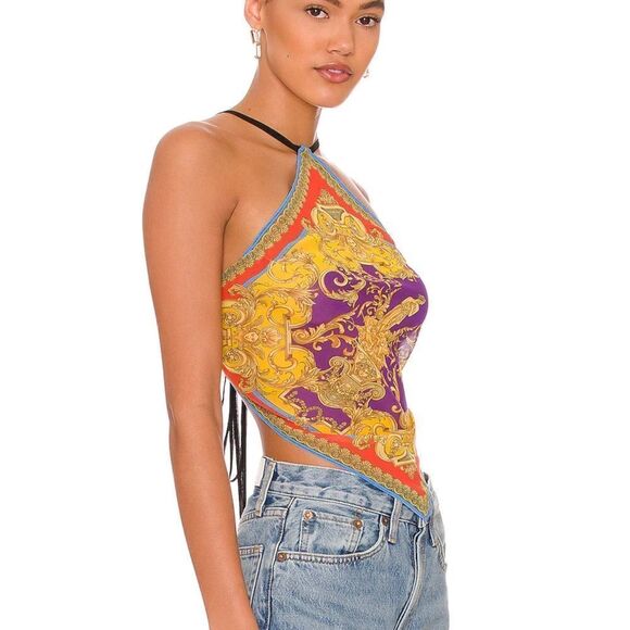 Versace Barocco Goddess Scarf Top in Dark Orchid & Sun size 46/us size 10 - Picture 2 of 12
